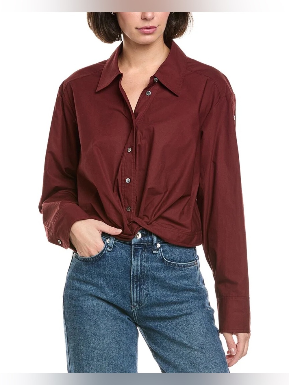 A.L.C. Leo Cropped Button-Up Twist Top Burgundy Size 4 NWOT